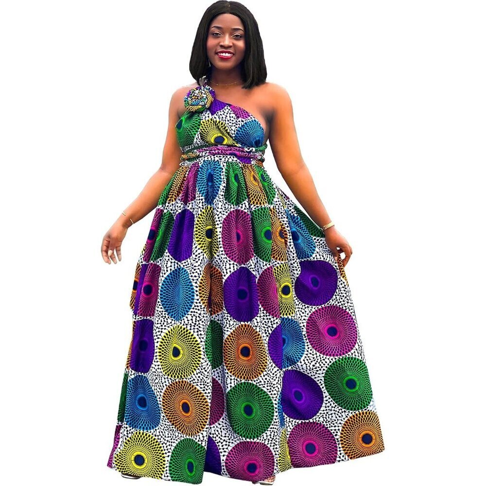 Women African Print Maxi Dress Cotton Halter Sleeveless Casual Party Elegant